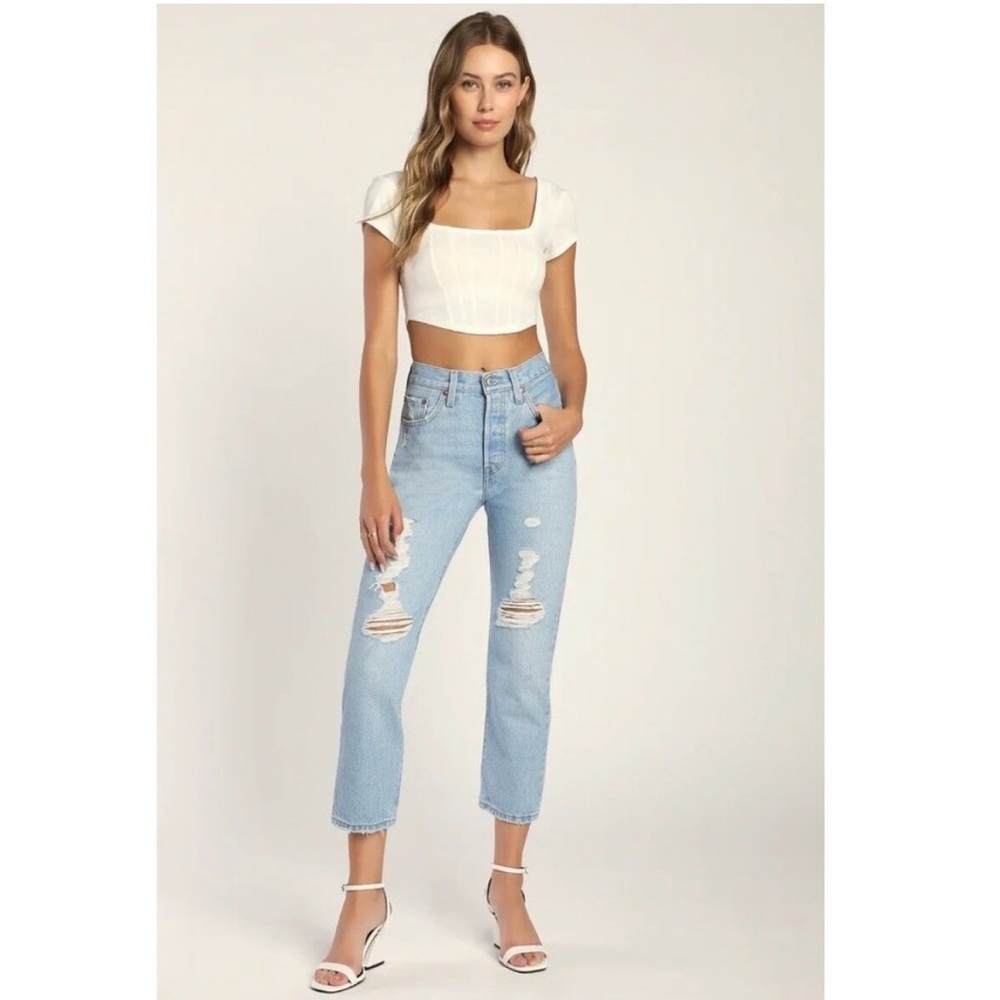 Levi’s 501 cropped high waist Ojai Ring denim jeans NWT - Picture 6 of 12